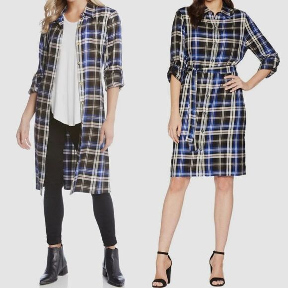 Karen Kane Dresses & Skirts - Nwt karen kane saffron sea plaid shirtdress size S